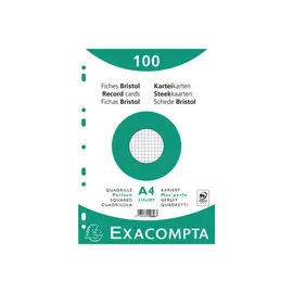 Paquet 100 fiches sous film - bristol quadrillé 5x5 perforé- 210x297mm - Blanc - EXACOMPTA photo du produit