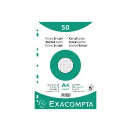 Paquet 50 fiches sous film - bristol quadrill&eacute; 5x5 perfor&eacute; 210x297mm - Blanc - EXACOMPTA photo du produit