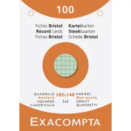 &Eacute;tui de 100 fiches - bristol quadrill&eacute; 5x5 perfor&eacute; 105x148mm - Couleurs assorties - EXACOMPTA photo du produit