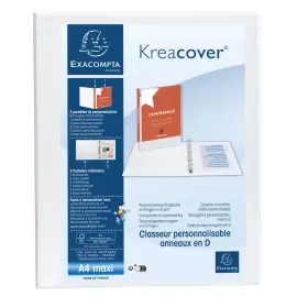Classeur personnalisable rigide 2 poches KreaCover&reg; - 2 anneaux en D 20mm - A4 maxi - Blanc - EXACOMPTA photo du produit