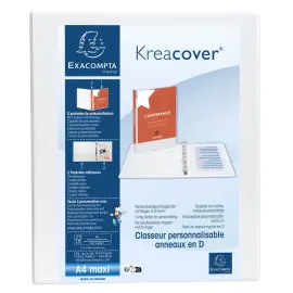 Classeur personnalisable rigide 2 poches KreaCover&reg; - 4 anneaux en D 30mm - A4 maxi - Blanc - EXACOMPTA photo du produit