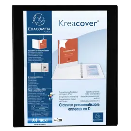 Classeur PP personnalisable Kreacover - 4 anneaux en D 30mm - A4 maxi - Noir - EXACOMPTA photo du produit