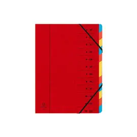 Trieur agraf&eacute; avec &eacute;lastiques 12 compartiments - Rouge - EXACOMPTA photo du produit
