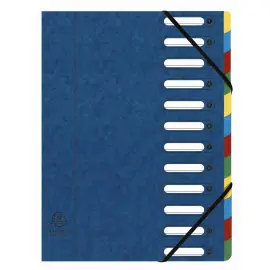Trieur HARMONIKA&reg; &agrave; fen&ecirc;tres avec &eacute;lastiques v&eacute;ritable carte lustr&eacute;e 12 compartiments - Bleu - EXACOMPTA photo du produit