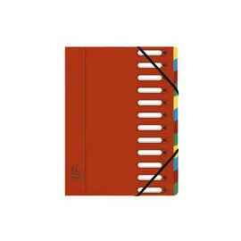 Trieur HARMONIKA® à fenêtres avec élastiques véritable carte lustrée 12 compartiments - Rouge - EXACOMPTA photo du produit