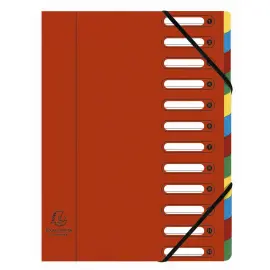 Trieur HARMONIKA&reg; &agrave; fen&ecirc;tres avec &eacute;lastiques v&eacute;ritable carte lustr&eacute;e 12 compartiments - Rouge - EXACOMPTA photo du produit