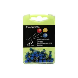 Boîte de 50 épingles sphériques - Hauteur de pointe 15mm - 6mm de diamètre - Bleu clair - EXACOMPTA photo du produit