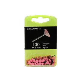 Bo&icirc;te de 100 &eacute;pingles &agrave; t&ecirc;te plate unie - Hauteur de pointe 8mm - 5mm de diam&egrave;tre - Rose - EXACOMPTA photo du produit