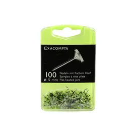 Boîte de 100 épingles à tête plate unie - Hauteur de pointe 8mm - 5mm de diamètre - Cristal - EXACOMPTA photo du produit