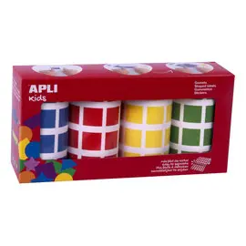 Gommettes carrés 20 mm bleu, rouge, vert, jaune 4 rouleaux photo du produit