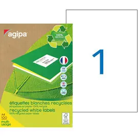 Etiquettes recycl&eacute;es blanches permanentes 210 x 297 mm 100 feuilles photo du produit