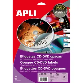 &Eacute;tiquettes CD/DVD &Oslash;117 mm permanentes opaque ink jet 25 feuilles photo du produit