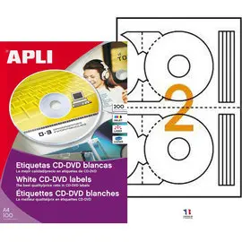 Etiquettes blanches permanentes CD/DVD 114,0 mm 100 feuilles photo du produit