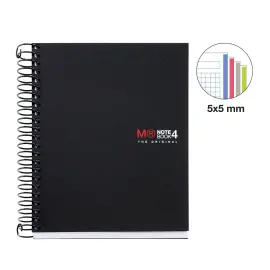 Notebook The Original Souple A6 Quadri. 5x5mm 140feuil. 4coul. Noir photo du produit