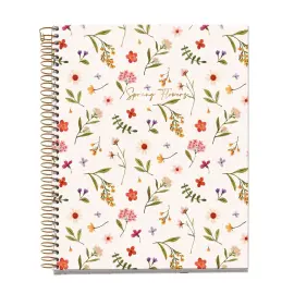 Cahier spirales rigide - A5 - 5x5 - 120 pages - Motifs fleuris photo du produit