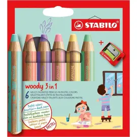 Etui de 6 crayons multi - talents woody 3in1 pastel - Stabilo photo du produit