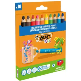 Pack de 10 + 1 crayons de couleurs Kids multi - surfaces - Coloris assortis - Bic photo du produit