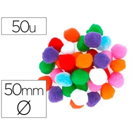 Pompons fontorpin polypropylene grande taille 50mm mix couleurs 50 u - Innspiro photo du produit