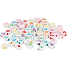 Perle plastique ronde plate 7mm imprim&eacute;e alphabet lot 1200 - Innspiro photo du produit