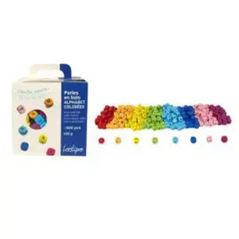 Perles en bois - alphabet - 1 x 1 cm - 500 pcs - 8 coloris - Sodertex loolipo photo du produit
