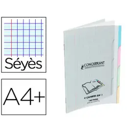 Cahiers piqu&ucirc;re classique 4 en 1 a4 + 140 pages - 90g- seyes - Conquerant photo du produit