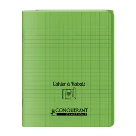 Cahier &agrave; rabats piq&ucirc;re - 22 x 11 cm - 48 pages - Vert - Conqu&eacute;rant photo du produit