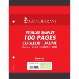 Feuillets mobile a5+ 170x220mm 100 pages 80g s&eacute;yes jaune - Conquerant photo du produit
