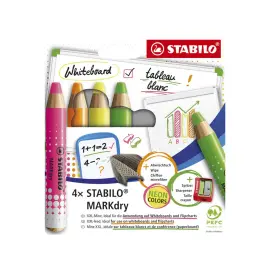 Etui carton 4 crayons marqueurs markdry fluo + taille - crayon - Stabilo photo du produit