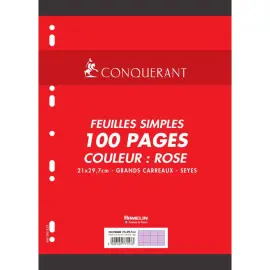 Feuillets mobile sept A4 100 pages 80g seyes - Rose - Conquerant photo du produit