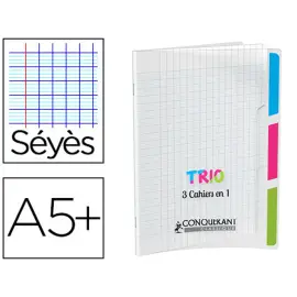 Cahier agrafe trio 3en1 polypropylene a5+ 17x22cm 96 pages - Conquerant photo du produit