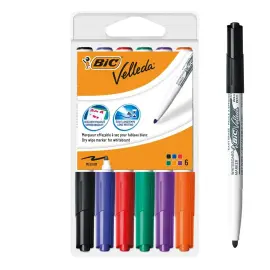 Marqueur velleda 1741 effa&ccedil;able pointe ogive 2mm pochette 6 unit&eacute;s - Bic photo du produit