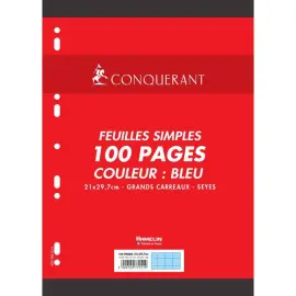 Feuillets mobile sept a4 210x297mm 100p 80g seyes bleu - Conquerant photo du produit