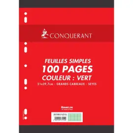 Feuillets mobile sept a4 210x297mm 100 pages 80g seyes vert - Conquerant photo du produit