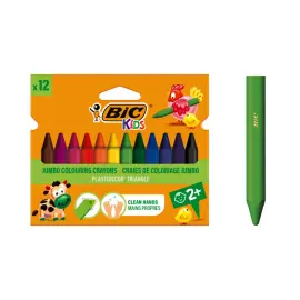 Crayon cire kids plastidecor triangle gros 90mm 12 unit&eacute;s - Bic photo du produit