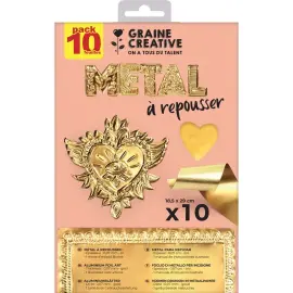 PACK 10 FEUILLES METAL A REPOUSSER OR / OR 185X290 MM photo du produit