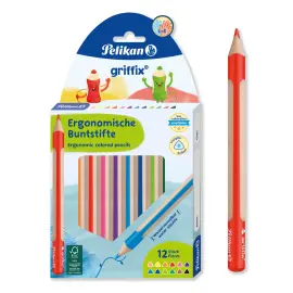 12 CRAYONS DE COULEUR PELIKAN GRIFFIX ERGONOMIQUE 12 COULEURS ETUI photo du produit