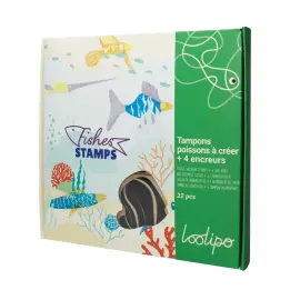 21 Tampons poissons &agrave; cr&eacute;er + 4 encreurs - 17 x 13 cm - Loolipo photo du produit