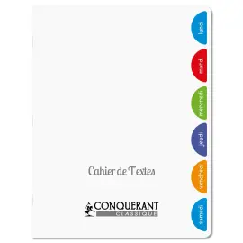 CAHIER DE TEXTES CONQUERANT AGRAFE 170X220 124P SEYES 90G PP INCOLORE photo du produit