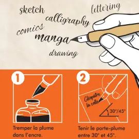 SET DE CALLIGRAPHIE ET DE DESSIN - 1 PORTE-PLUME + 5 PLUMES photo du produit