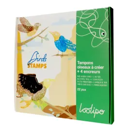 22 Tampons oiseaux avec 4 encreurs 17 x 13 cm coloris assortis photo du produit