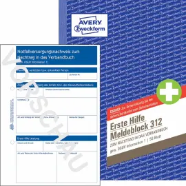 Bloc-notes de premiers secours 313, format A6 paysage - Avery Zweckform photo du produit