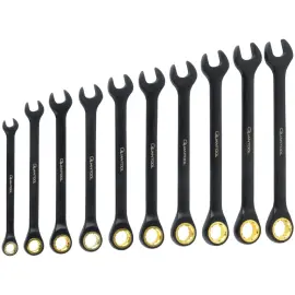 Jeu de cl&eacute;s mixtes &agrave; fourche &agrave; cliquet, 10 pi&egrave;ces - Quantool photo du produit