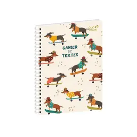 Cahier de textes Spiral&eacute; Fran&ccedil;ais Animascot Chien Journalier - 15x21 cm - Papier Clairefontaine blanc - Fabrication fran&ccedil;aise - Quo Vadis photo du produit