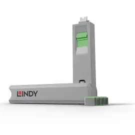 Bloqueur de port USB C 4 pi&egrave;ces + cl&eacute; vert - Lindy photo du produit