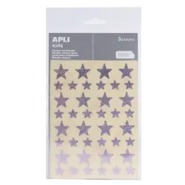 Gommettes &eacute;toiles 12,5 et 19,5 mm rose holographique 3 feuilles - Apli photo du produit