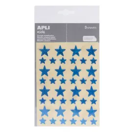 Gommettes &eacute;toiles 12,5 et 19,5 mm bleu holographique 3 feuilles - Apli photo du produit