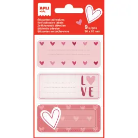 &Eacute;tiquettes scolaires c&oelig;urs - 3 motifs - 9 unit&eacute;s - Apli photo du produit