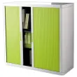 Armoire basse à rideaux Easyoffice - Blanc et vert anis - Paperflow photo du produit