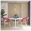 Table ronde diam 116 cm plateau ch&ecirc;ne vein&eacute; pied argent pied tulipe photo du produit