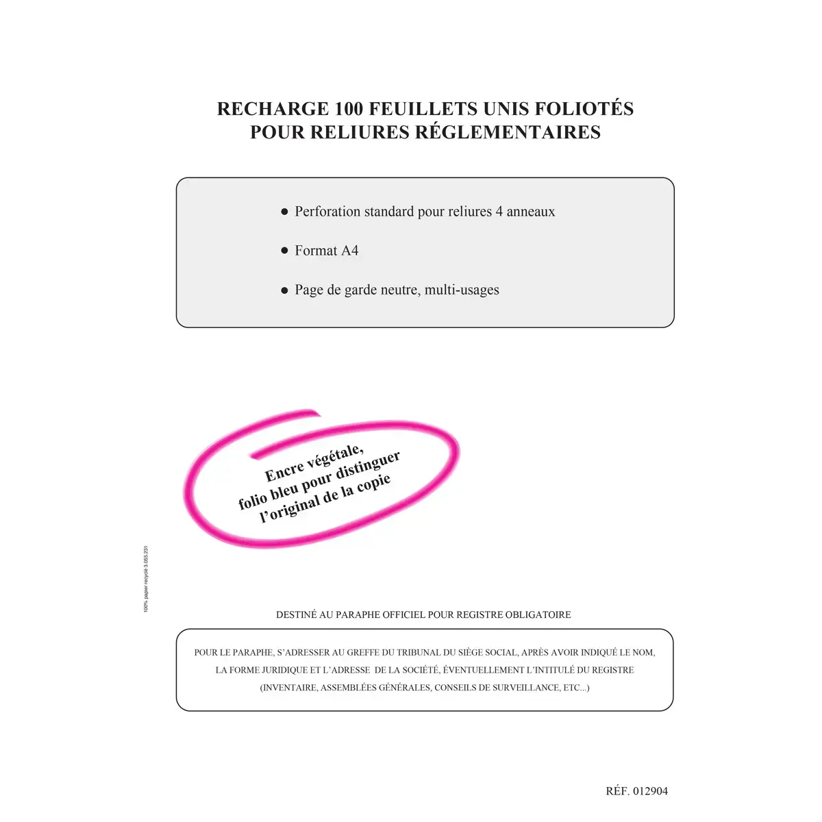 Recharge foliotée pour registre - 100 pages - ELVE photo du produit